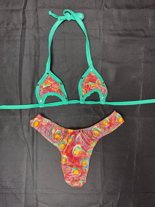 Teal/Peacock Holographic Two-Piece Bikini Lingerie Outfit