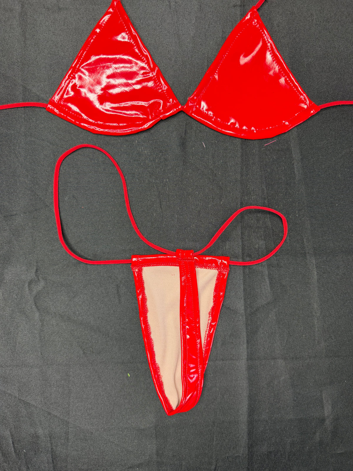 Red Vinyl Micro Bikini Lingerie Outfit