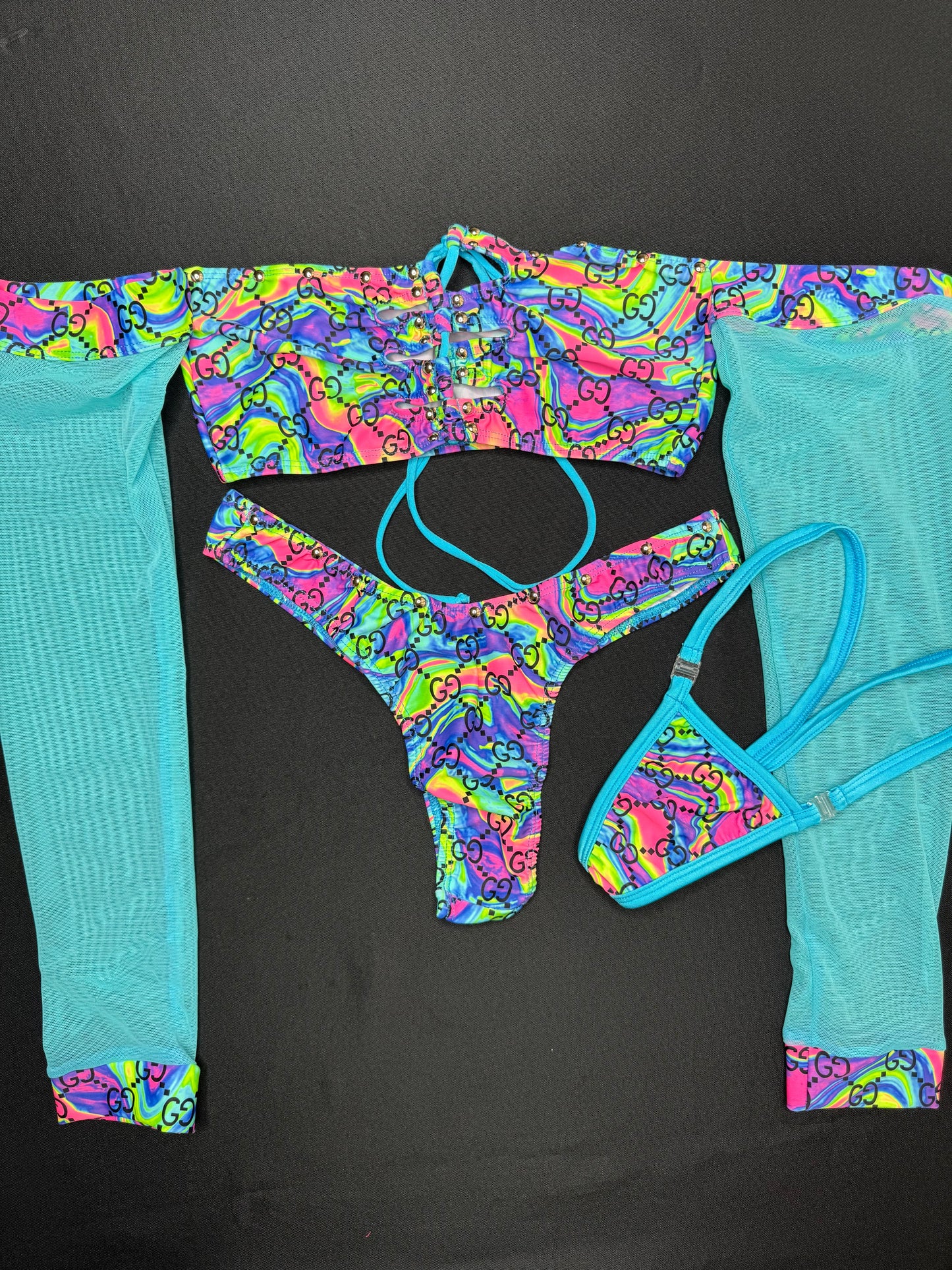 Tie Dye Long Sleeve Tube Top/Cheeky Thong Two-Piece Lingerie Outfit