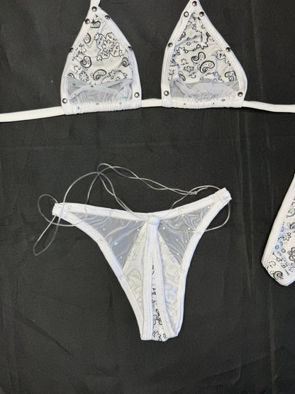White Bandana/White Spandex Two-Piece Bikini Lingerie Outfit
