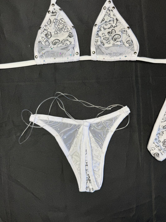 White Bandana/White Spandex Two-Piece Bikini Lingerie Outfit
