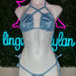 Metallic Baby Blue Two-Piece Bikini Outfit Exotic Dancer Lingerie