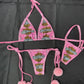 Pink Harley Spandex Fur Ball Side-Tie Bikini Two-Piece Lingerie Outfit