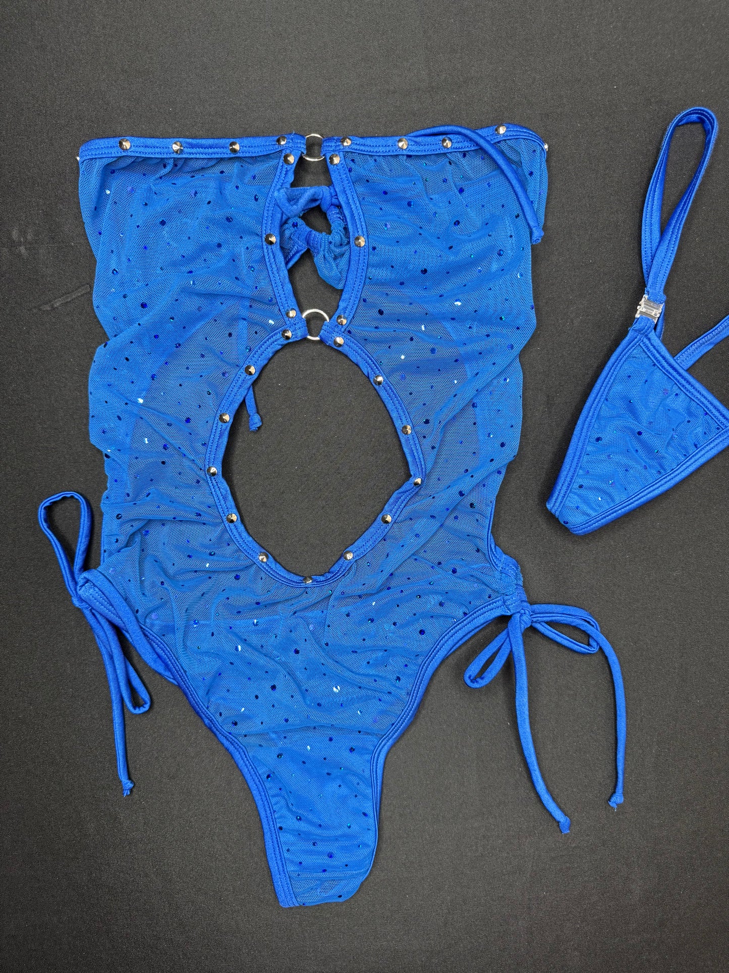 Royal Blue Mesh One-Piece Lingerie Outfit
