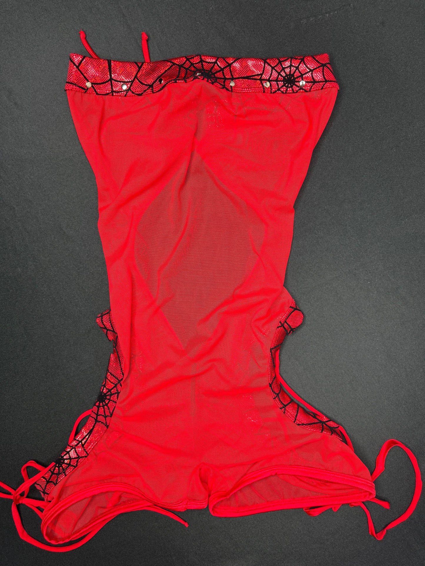 Red Web Nylon/Spandex Red Mesh One-Piece Cheeky Thong Lingerie Outfit