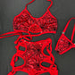 Red Web/Red Fishnet Sports Bra/Shorts Two-Piece Lingerie Outfit