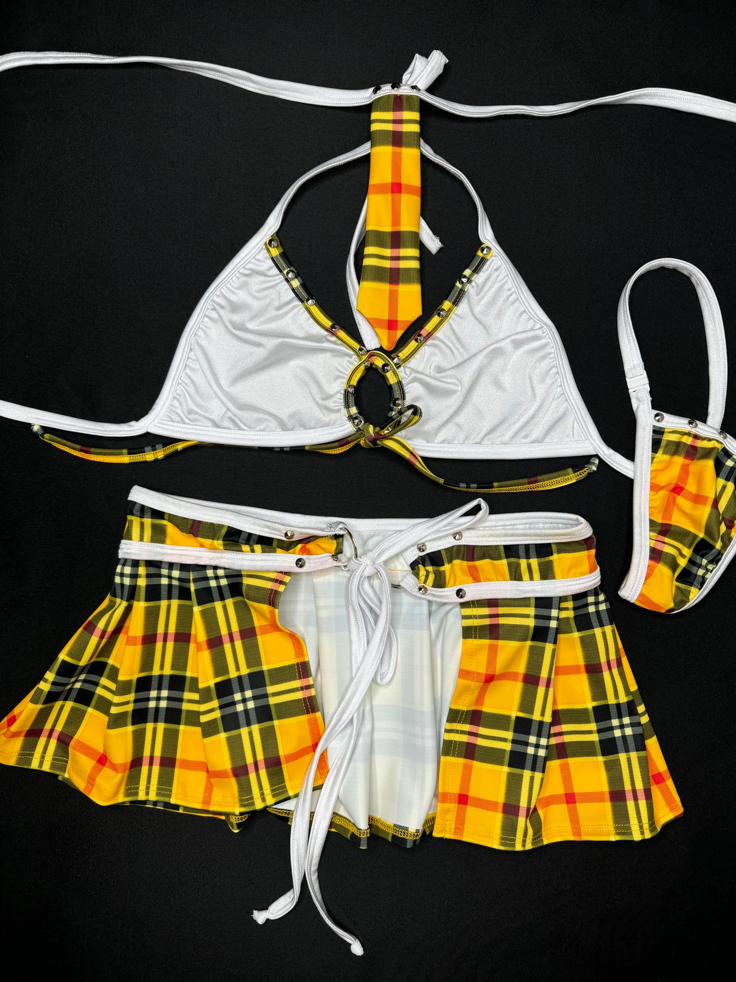 Yellow/White Plaid School Girl Skirt Lingerie Outfit Lingeriebydylan Yellow/White Plaid School Girl Skirt Lingerie Outfit Lingeriebydylan