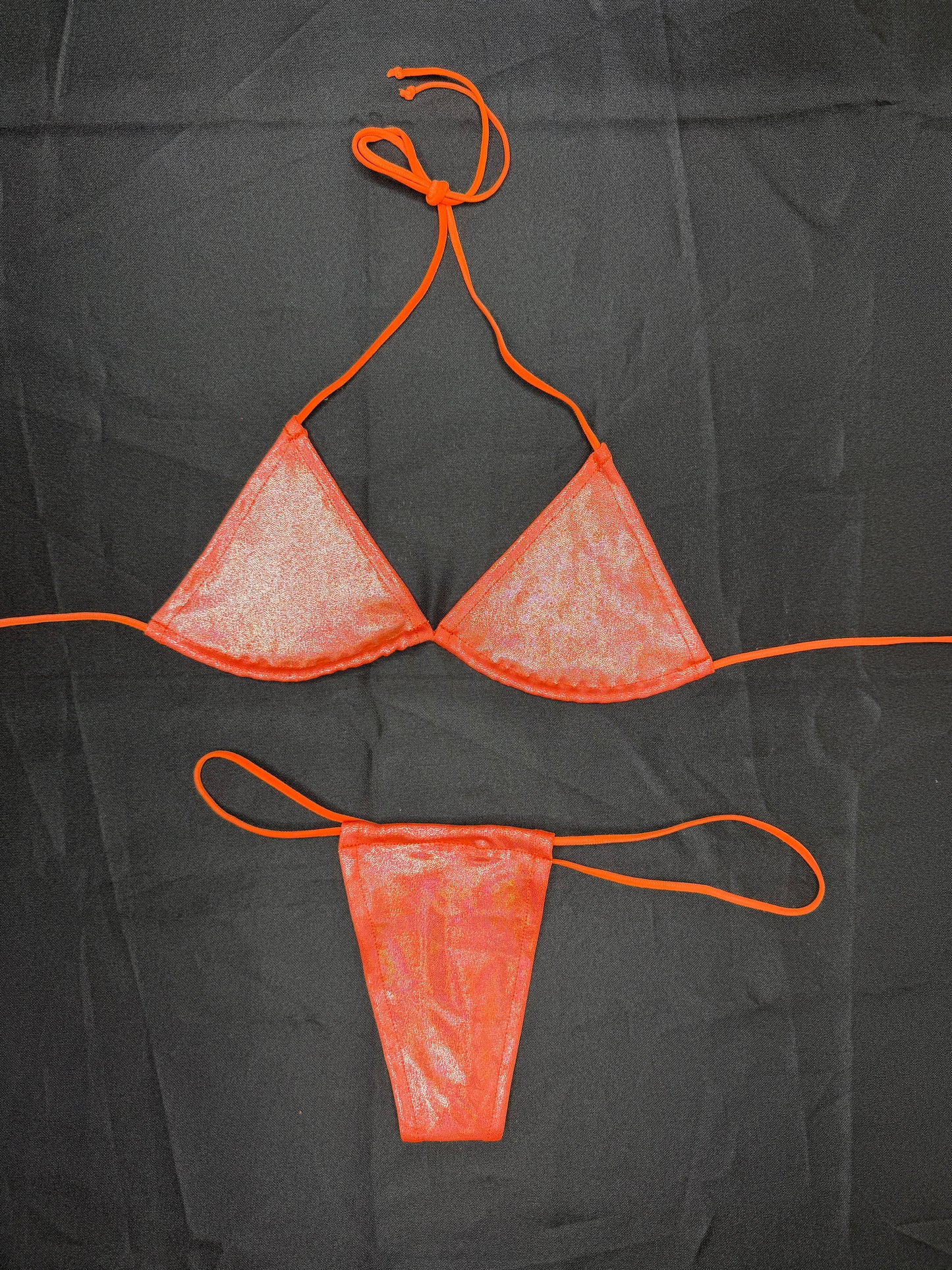 Metallic Orange Spandex Micro Bikini Lingerie Outfit
