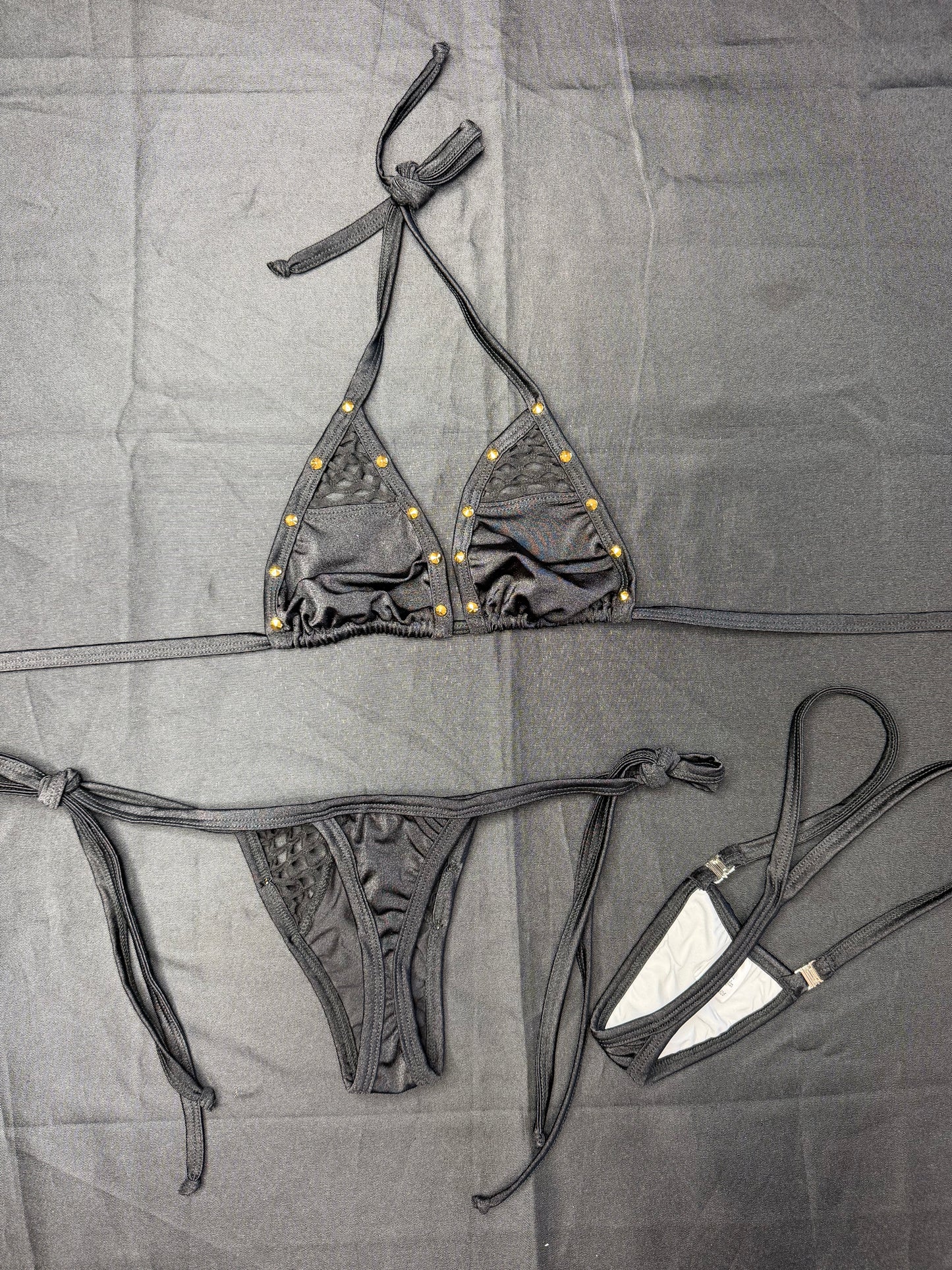 Black Spandex Two-Piece Bikini Lingerie Outfit