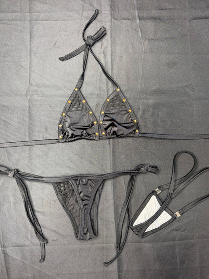 Black Spandex Two-Piece Bikini Lingerie Outfit