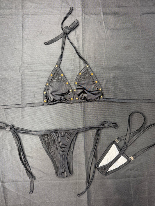 Black Spandex Two-Piece Bikini Lingerie Outfit
