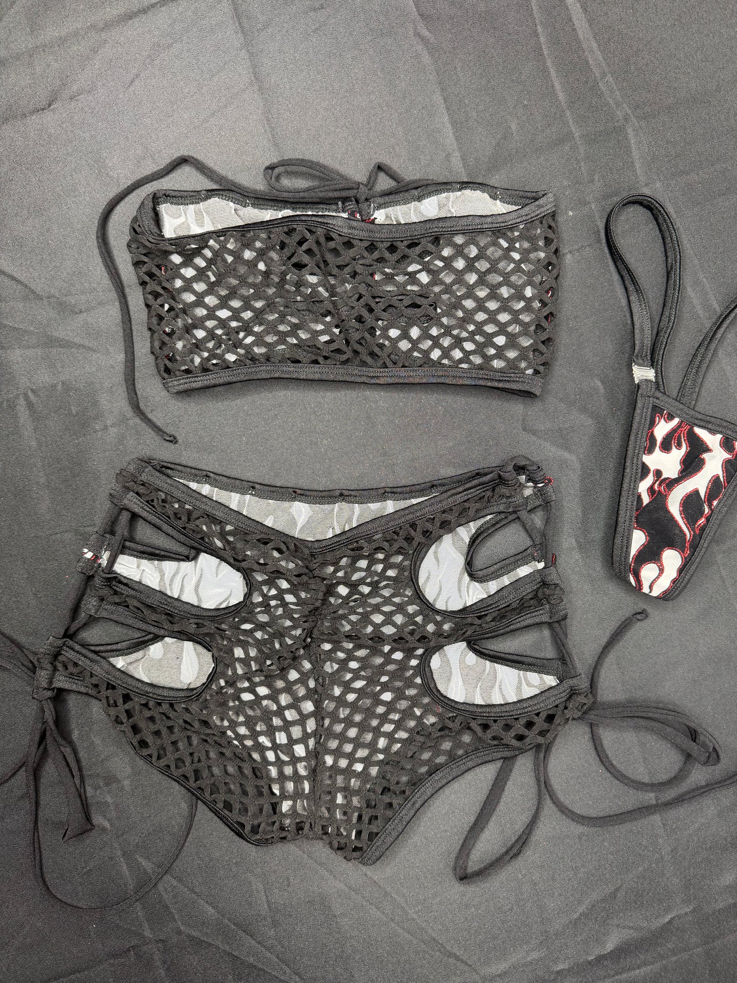 White Flame Mesh Tube Top/Shorts Two-Piece Lingerie Outfit