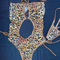 Cheetah Animal Print/Metallic Copper Spandex One-Piece Lingerie Outfit
