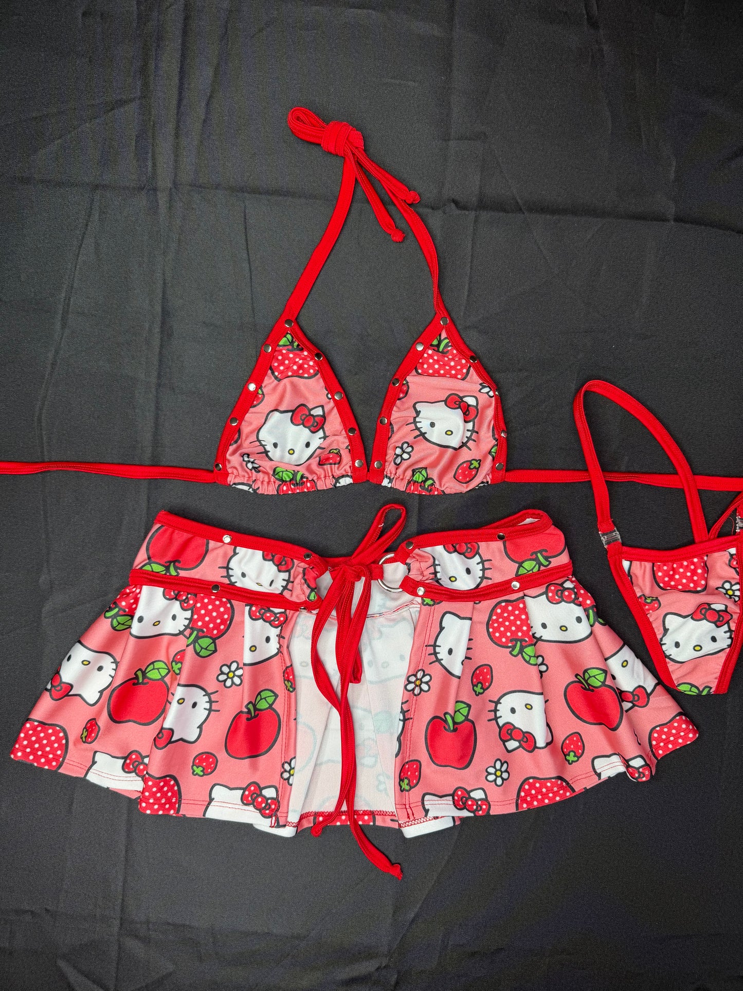 Kitty Spandex Bikini Top/Skirt Two-Piece Lingerie Outfit