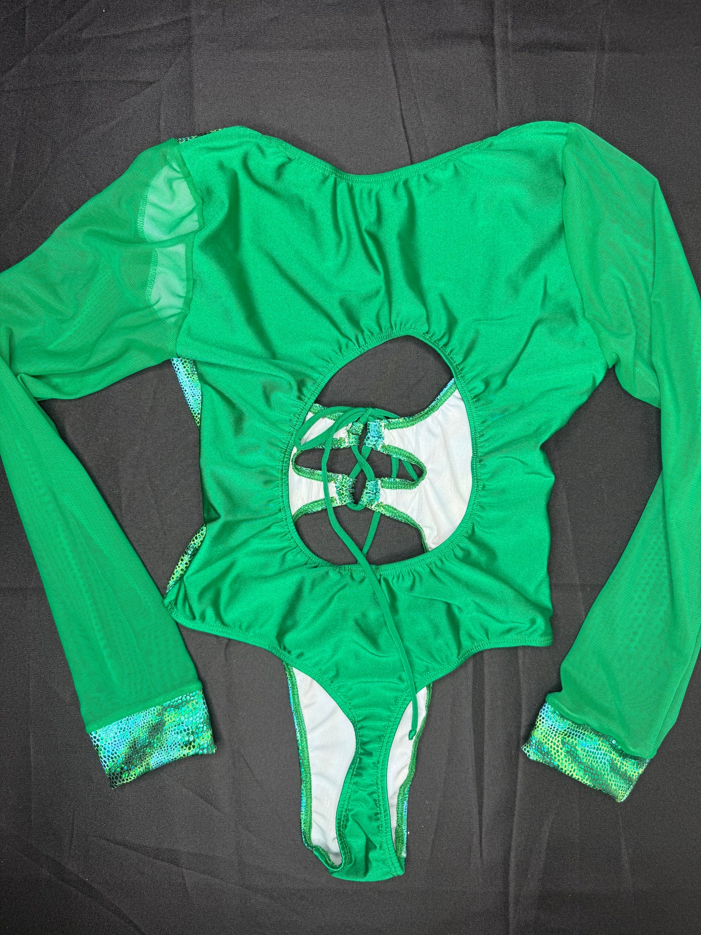 Green Animal Print Spandex/Green Mesh One-Piece Leotard Lingerie Outfit