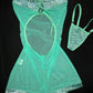 Metallic Mint/Mint Mesh One-Piece Exotic Dance Wear Outfit
