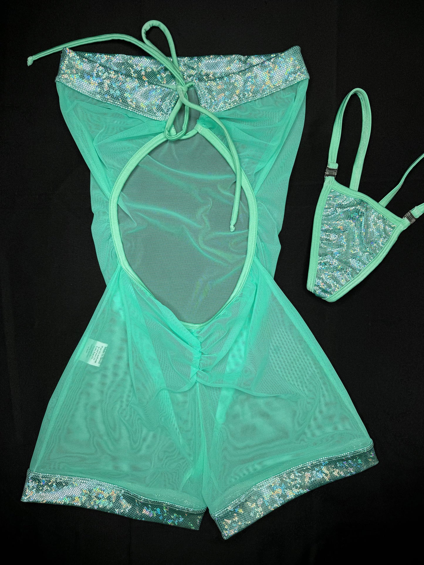 Metallic Mint/Mint Mesh One-Piece Exotic Dance Wear Outfit