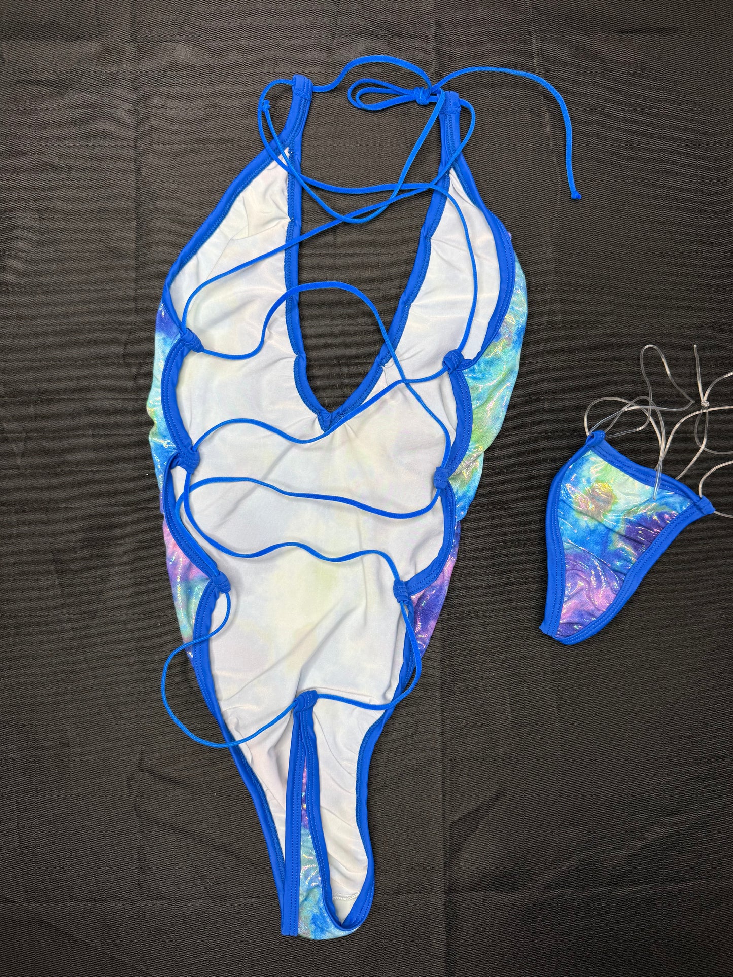 Blue/Multi Color Spandex One-Piece Lingerie Outfit