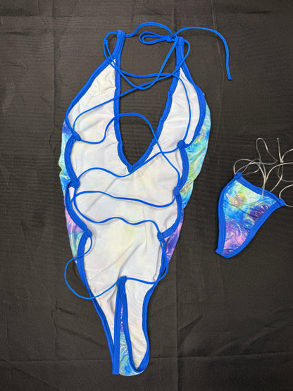 Blue/Multi Color Spandex One-Piece Lingerie Outfit