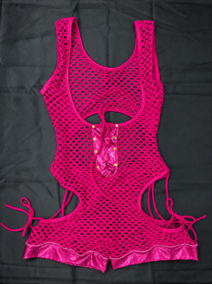 Fuchsia Net & Mystique Berry/Fuchsia Romper Lingerie Outfit