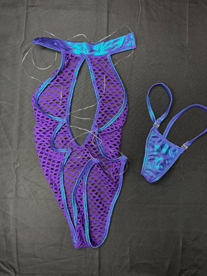 Purple Spandex One-Piece Lingerie Outfit