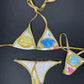 Metallic Gold/Designer Spandex Two-Piece Bikini Lingerie Outfit