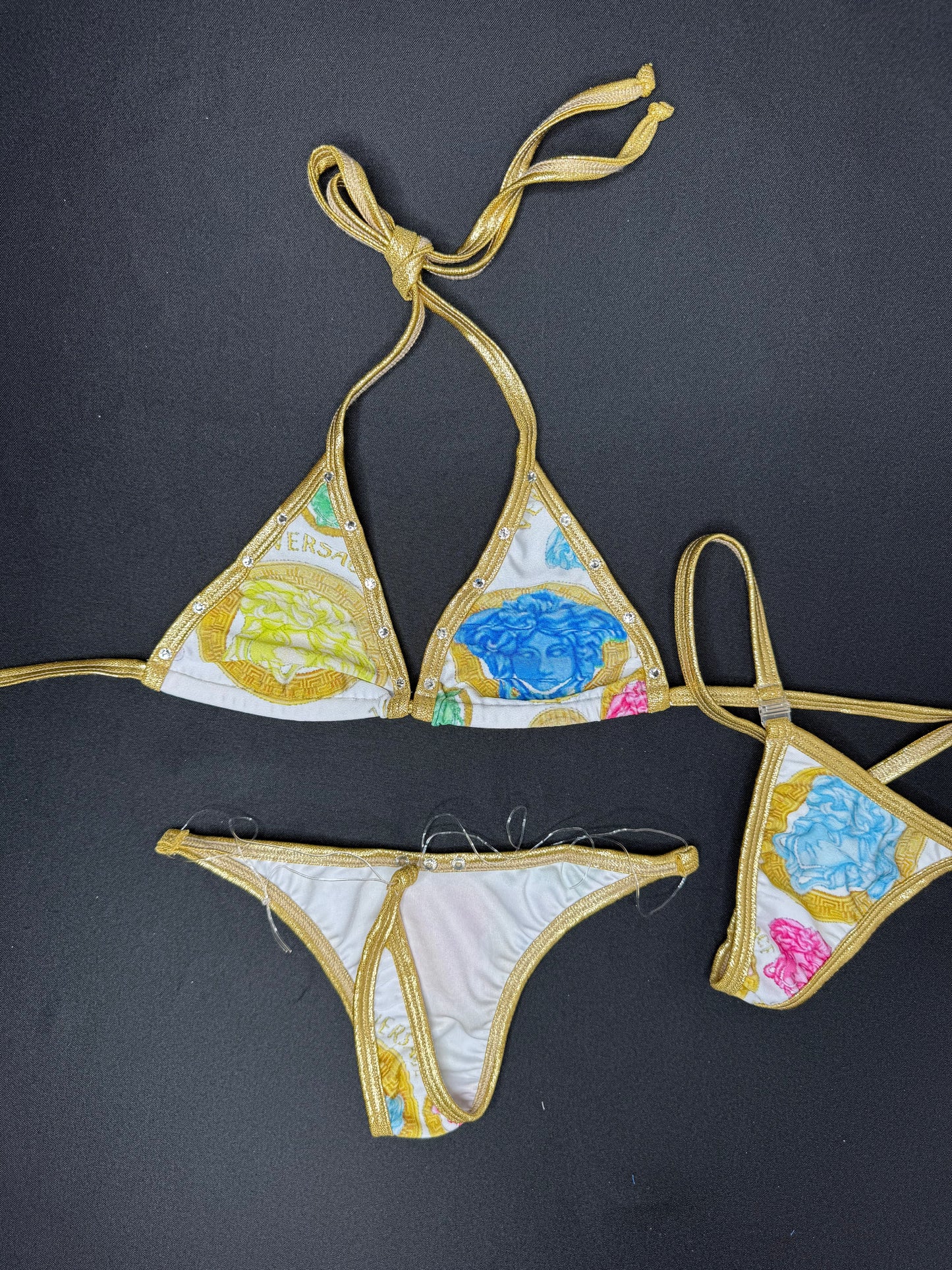 Metallic Gold/Designer Spandex Two-Piece Bikini Lingerie Outfit