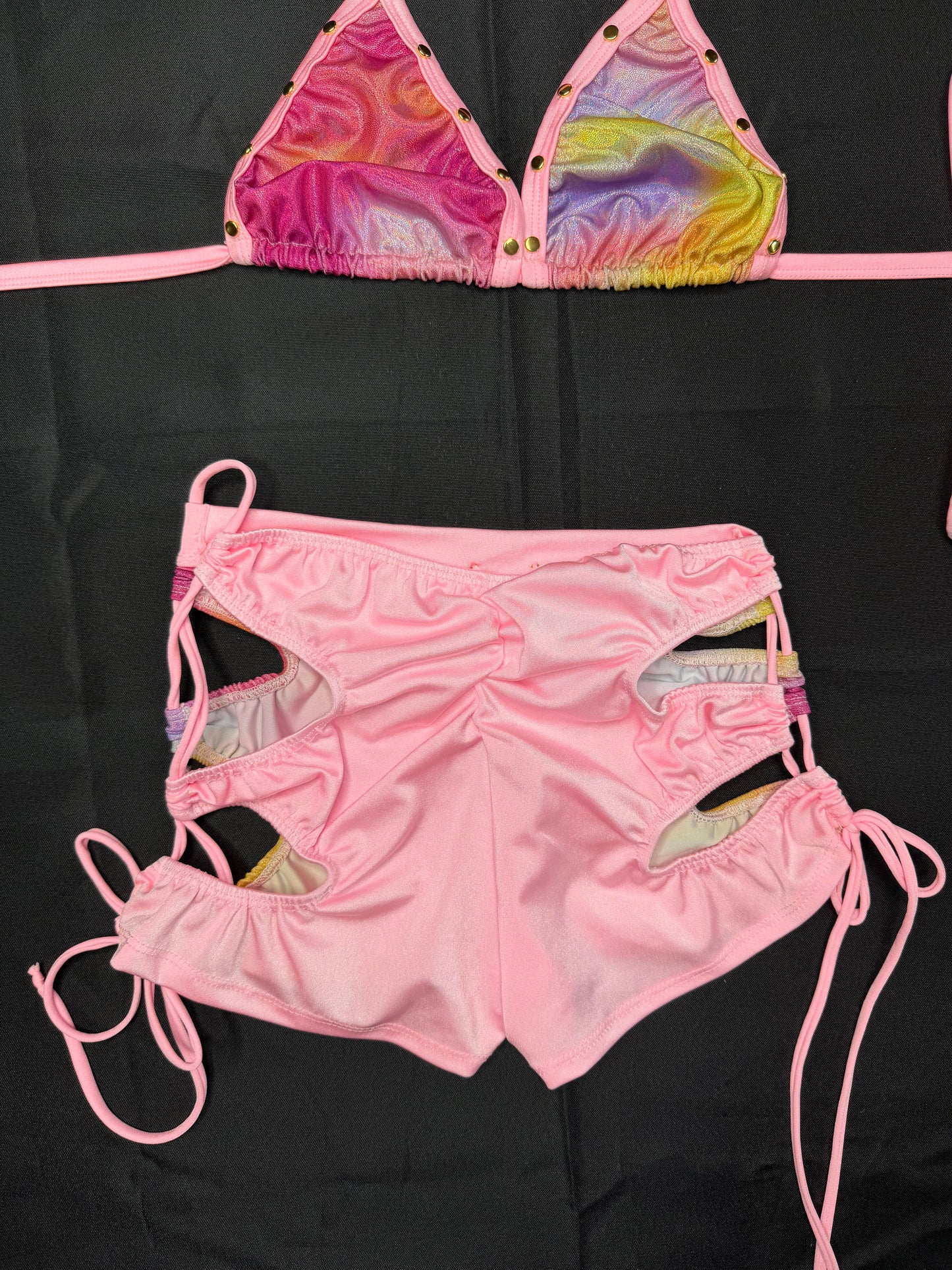 Baby Pink Holographic Multi Color Two-Piece Lingerie Outfit