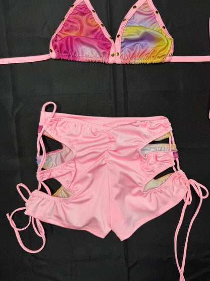 Baby Pink Holographic Multi Color Two-Piece Lingerie Outfit