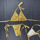 Gold Spandex Side Tie Bikini Lingerie Outfit