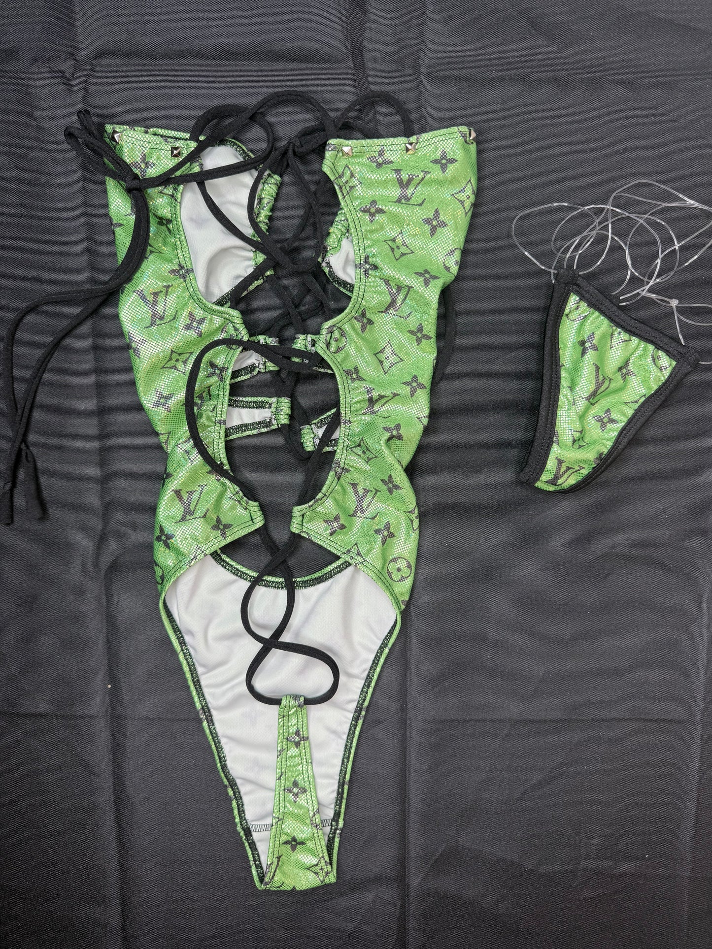 Lime Green Designer Spandex One-Piece Lingerie Outfit