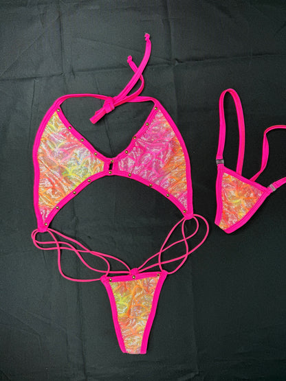 Hot Pink Ombré Spandex One-Piece Sling-Shot Outfit