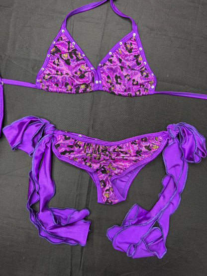Purple Animal Print Spandex Two-Piece Bikini Lingerie Outfit