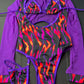 Purple Mesh/Black Flame Print Spandex Long Sleeve Leotard
