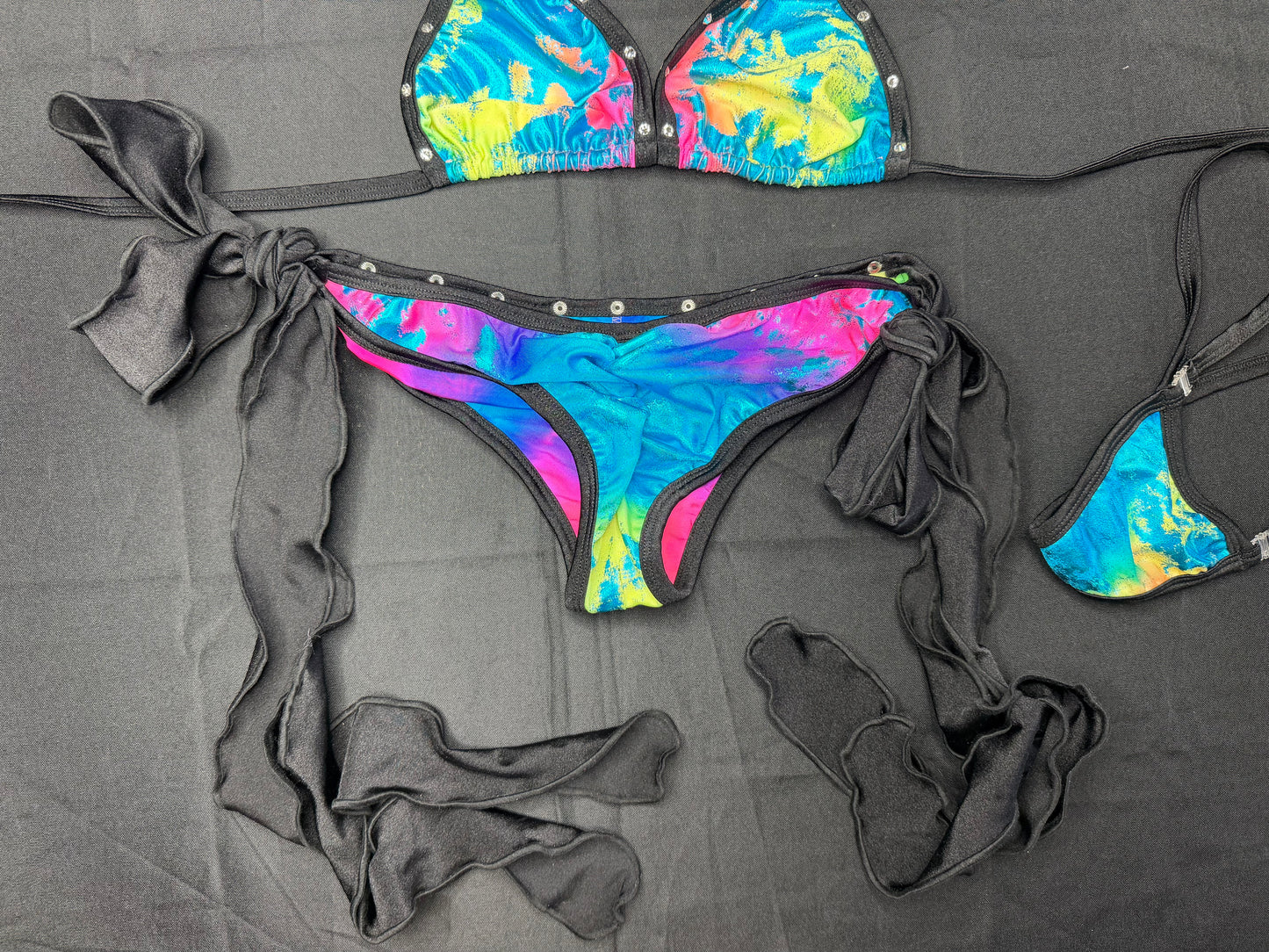 Black/Rainbow Spandex Two-Piece Bikini Lingerie Outfit