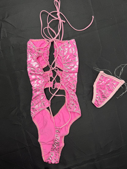 Pink Cheetah Animal Print One-Piece Lingerie Outfit