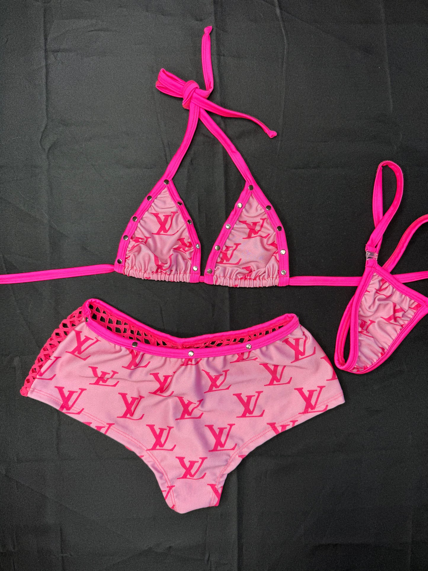 Hot Pink/Baby Pink Spandex Two-Piece Shorts Lingerie Outfit