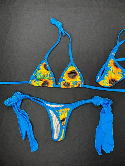 Sunflower/Blue Two-Piece Side-Tie Bikini Lingerie Outfit