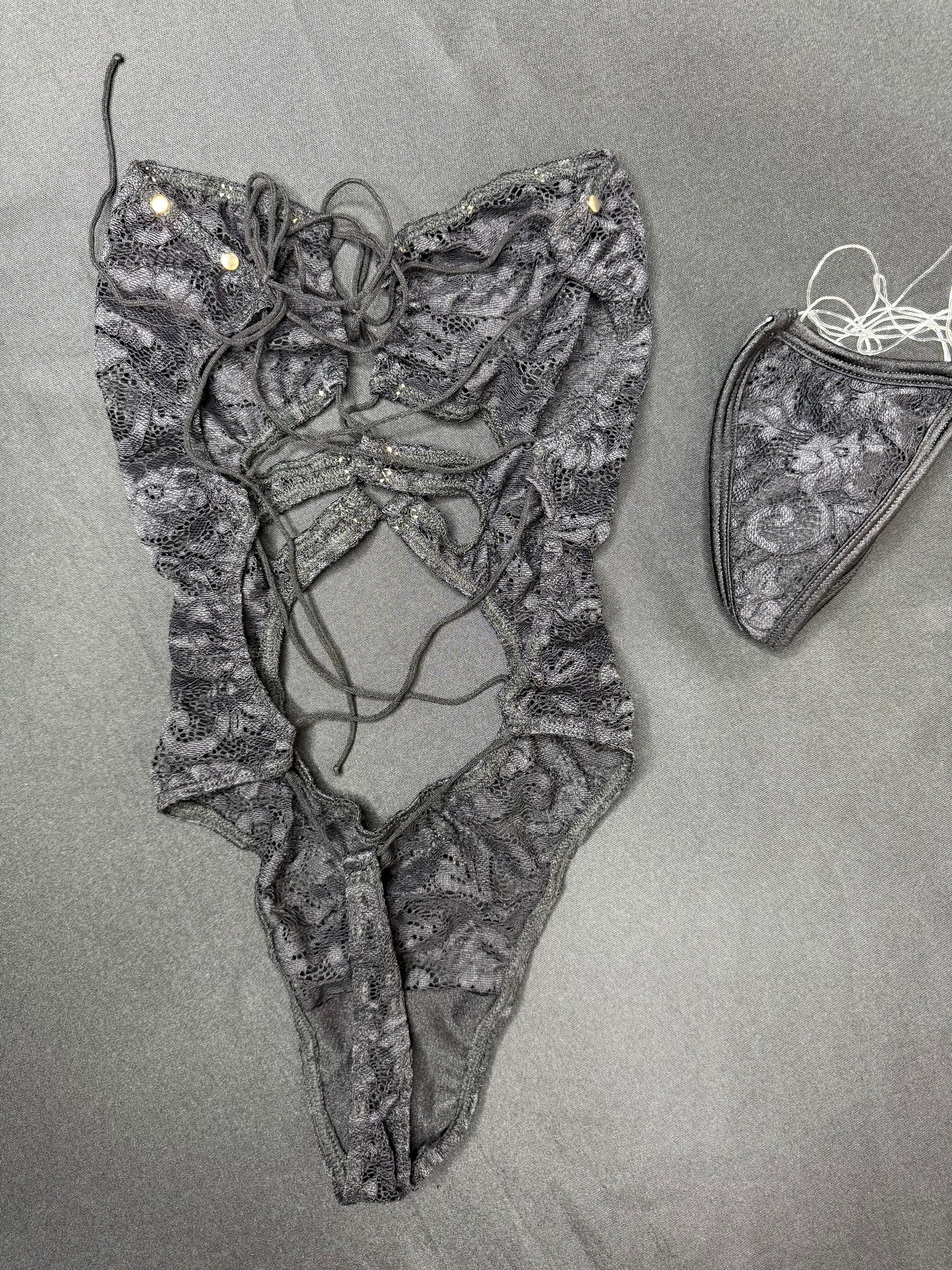 Black Flower Lace One-Piece Lingerie Outfit