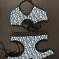 Baby Blue/Black Designer Sports Bra/Shorts Two-Piece Lingerie Outfit