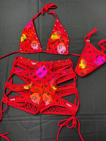 Exotic Dance Wear Two-Piece Outfit Sensual Black/Hot Pink