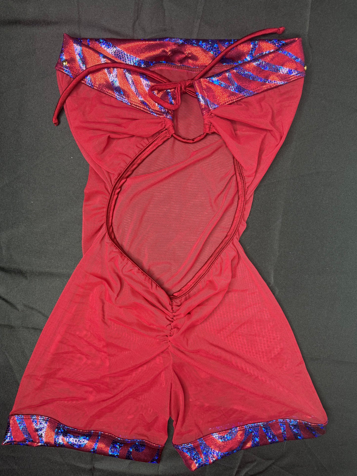 Burgundy Mesh/Spandex One-Piece Lingerie Outfit