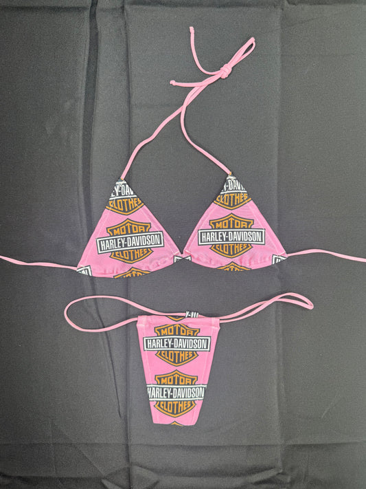 Baby Pink Harley Spandex Two-Piece Micro Bikini Lingerie Outfit