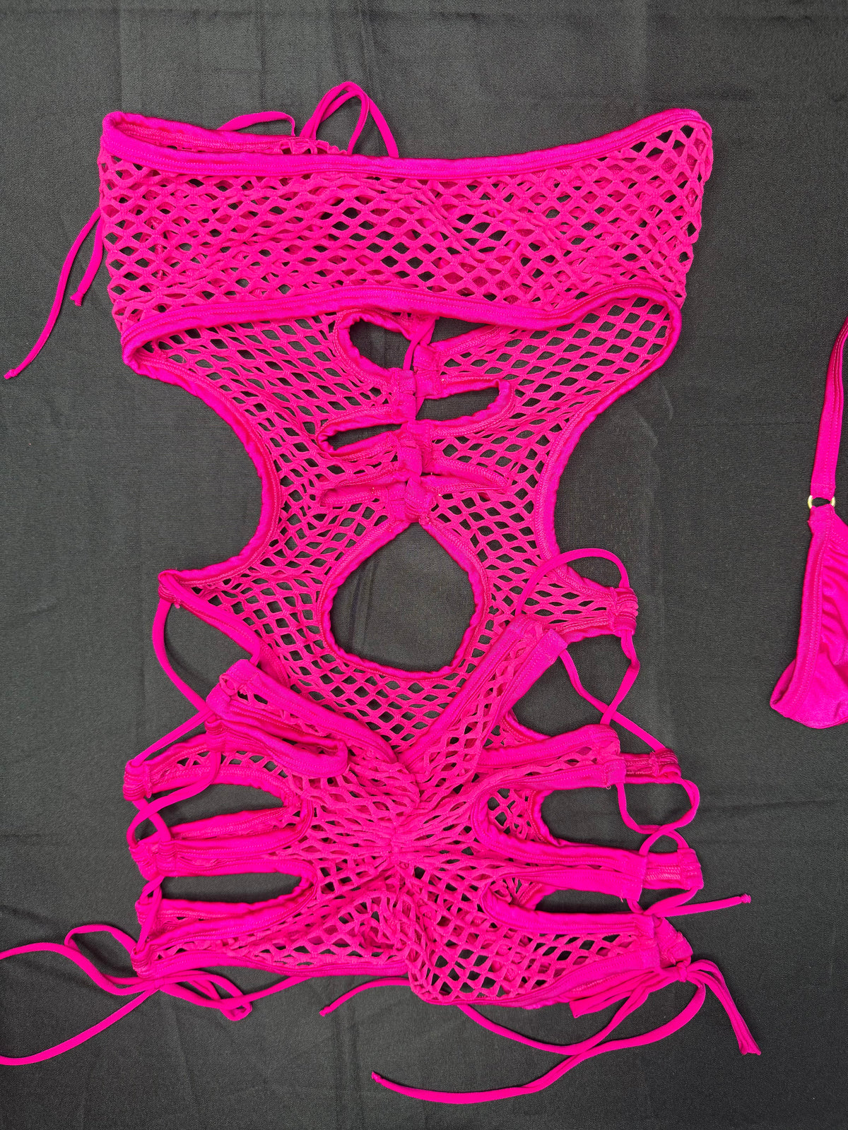 Fuchsia Spandex Fishnet One-Piece Lingerie Outfit