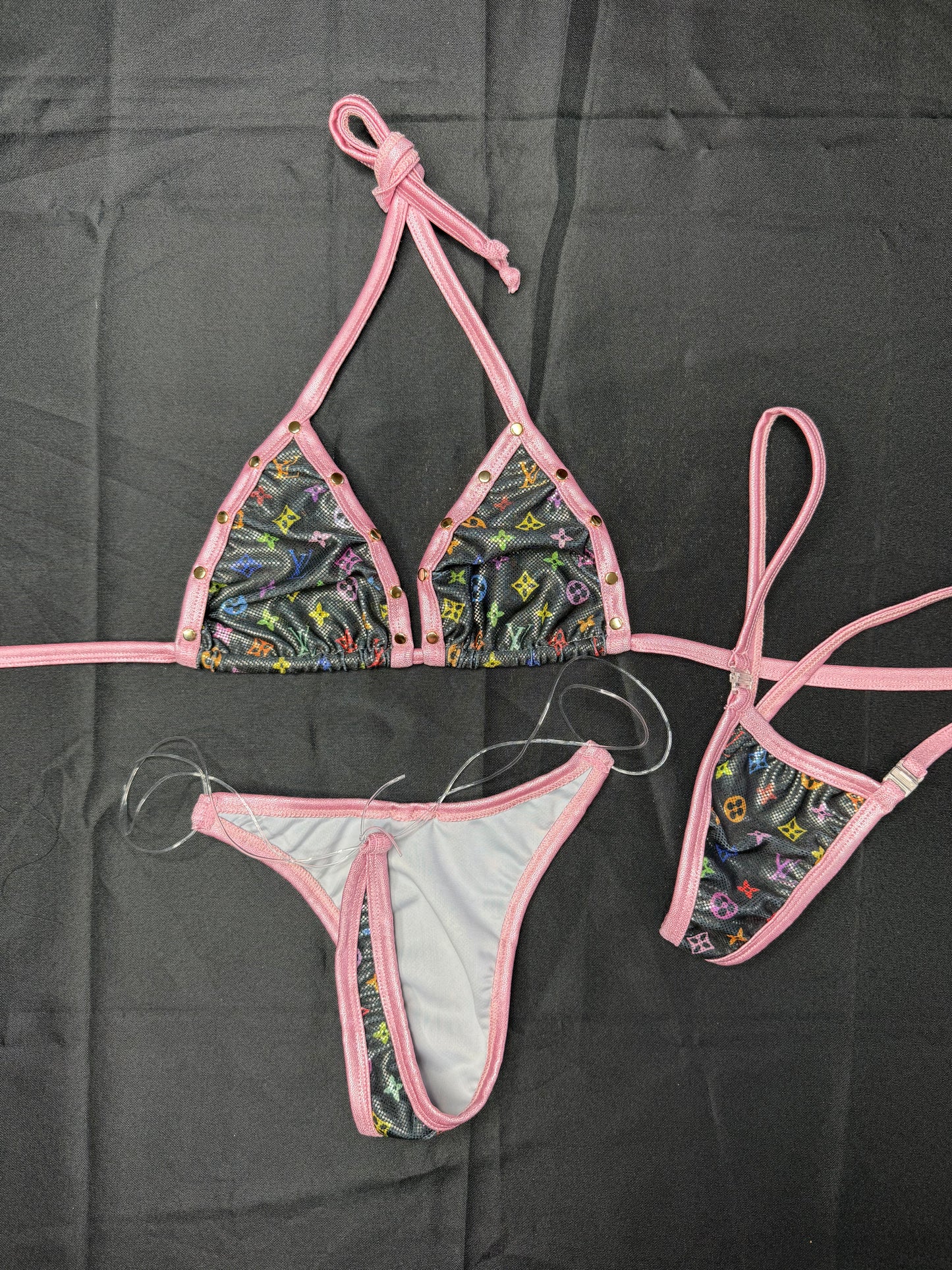 Black Designer Spandex Two-Piece Bikini Lingerie Outfit