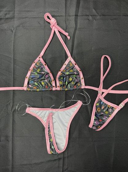 Black Designer Spandex Two-Piece Bikini Lingerie Outfit