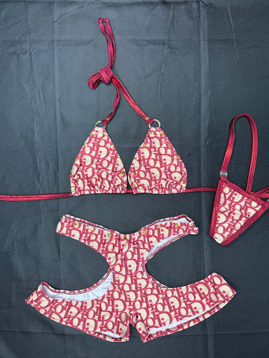 Metallic Red/Designer Red Two-Piece Shorts Lingerie Outfit