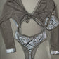 Metallic Black/Black Mesh One-Piece Leotard Exotic Dancer Outfit