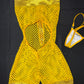 Daffodil Yellow Fishnet/Metallic Yellow Spandex One-Piece Lingerie Outfit