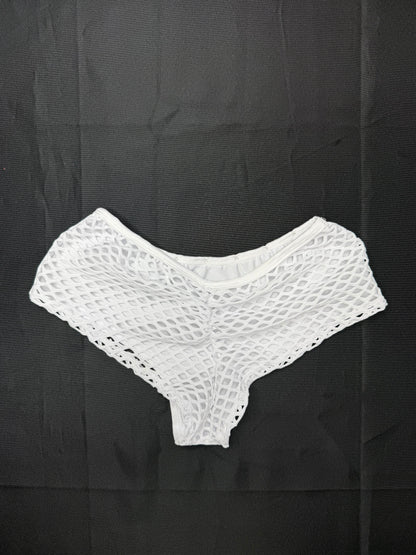 Holographic White/White Spandex Sling-Shot Shorts Lingerie Outfit